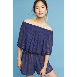 Anthropologie Ranna Gill tiered OTS Romper XS Navy